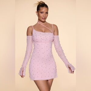 Soho Embellished Asymmetric Corset Mini Dress in Blush